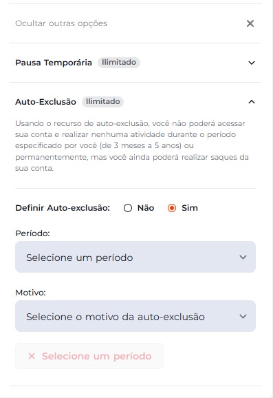 Confirmação do período de exclusão