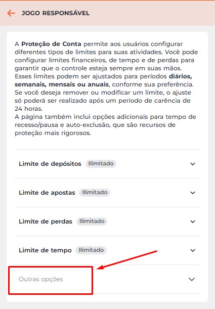Tela de configuração do jogo responsável